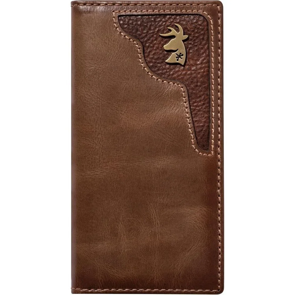 🆕Men Brown Co Deer Ornament Long Bifold Wallet Grain Leather Hunter Long Wallet